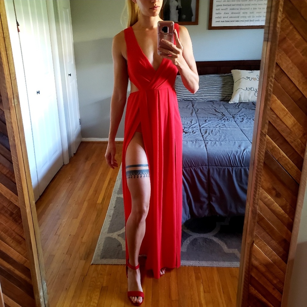 Red Open Back Maxi Dress
